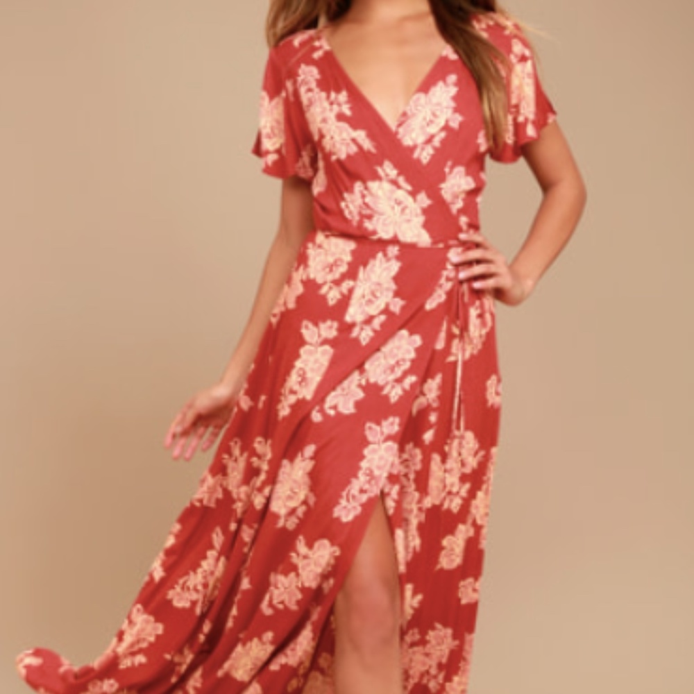 Lulu's Floral Print Wrap Maxi Dress